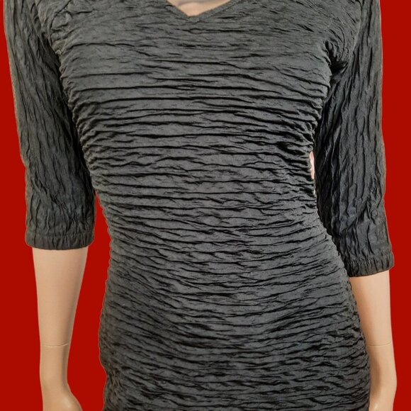 Vintage 90s Black Gothic Vampy Midi Dress Size S High Neck Cut Out Crinkled - Picture 3 of 10